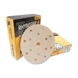 กระดาษทรายกลมขัดแห้ง INDASA ขนาด 6 นิ้ว 15รู-หลังกำมะหยี่